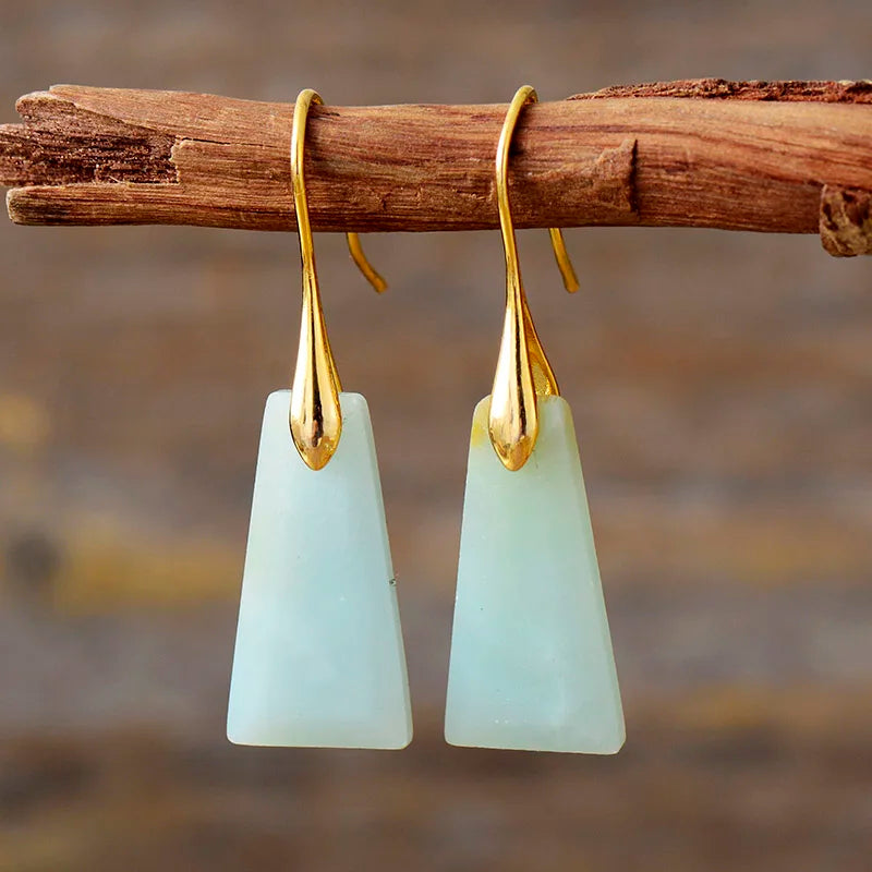 Lapis Lazuli Trapezoid Drop Earrings for Women 2023 Elegant Bold Fashion Jewelry Valentine's Day Gift