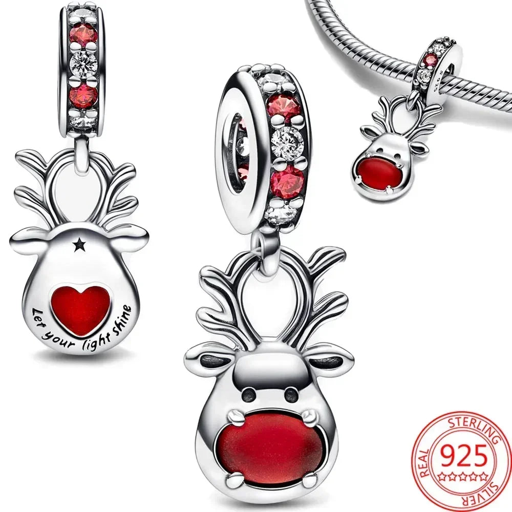 925 Sterling Silver Festive Cookie House Heart Nutcracker Dangle Charm for DIY Christmas Tree and Original Bracelet Gift