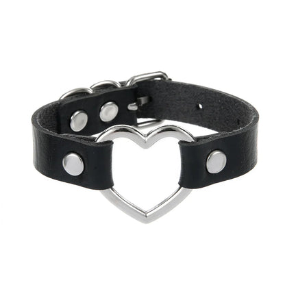 Gothic Punk Cat Heart Leather Bracelet For Women And Men