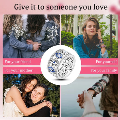 Blue Zircon Evil Eye Palm Star Moon Ring in 925 Sterling Silver for Women - Elegant Wedding Jewelry Gift LKTR304