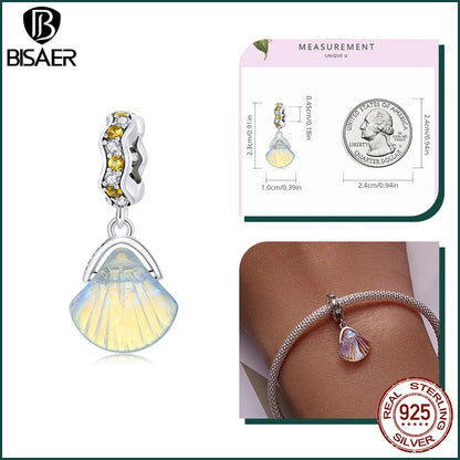 BISAER Ocean Charm 925 Sterling Silver Dolphin and Mermaid Bead with Blue CZ for DIY Jewelry ECC2211 CHINA