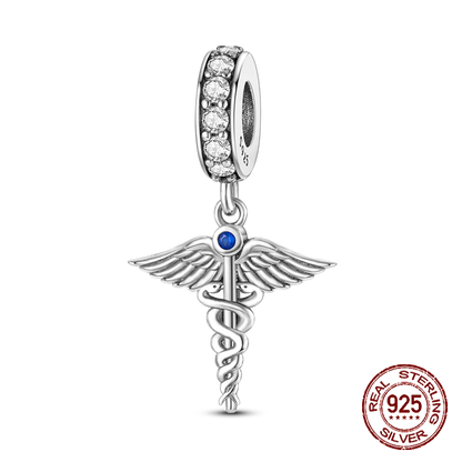 Inlaid Zircon Heart Charm Beads 925 Sterling Silver Dangle for Bracelets SMC2684