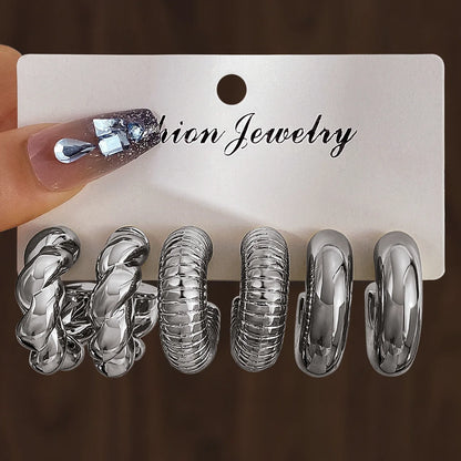 6 Piece Stainless Steel Waterdrop Hoop Earring Set for Women Minimalist Smooth Circle Design