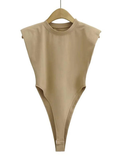 Women's Padded Shoulder Bodysuit Sleeveless Black Slim Fit