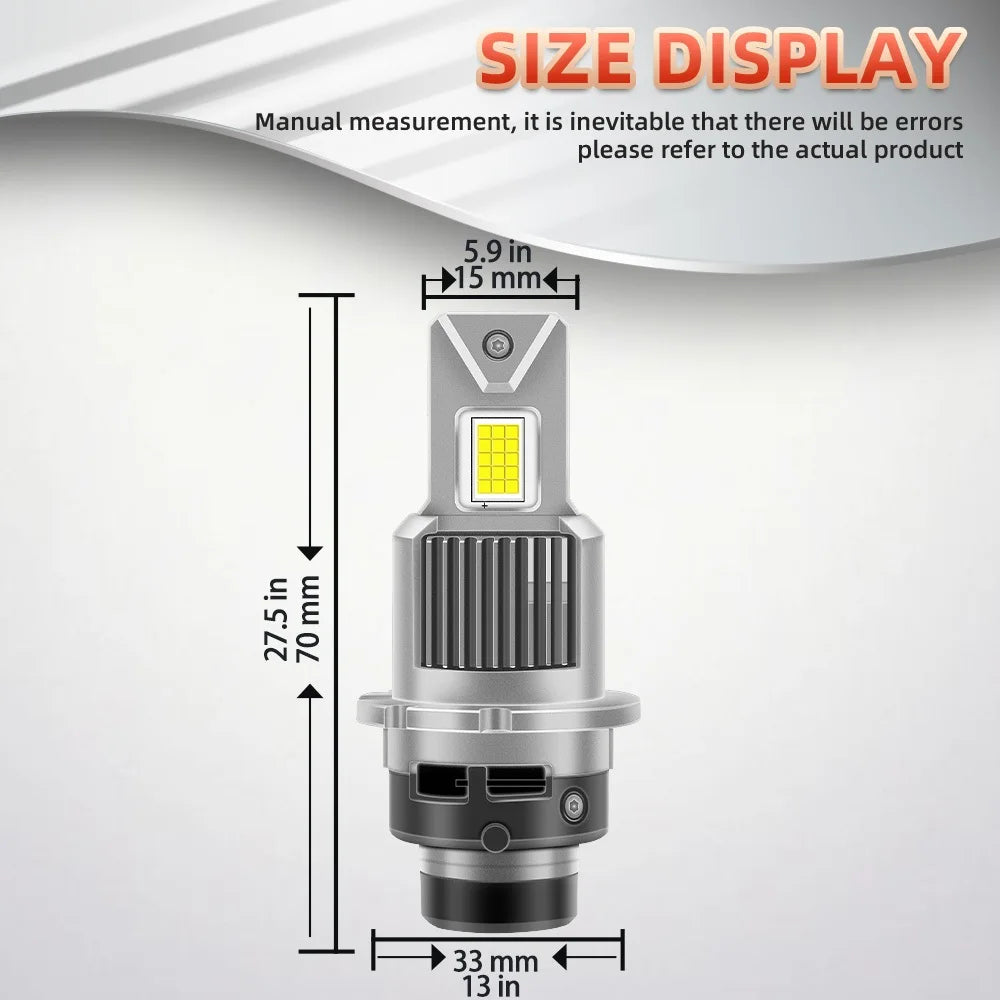 Ultra Bright D2S D2R D4S D4R LED Headlight Bulbs 28000LM 6500K Xenon White with High Power CSP Chips and Double Copper Tube Cooling System