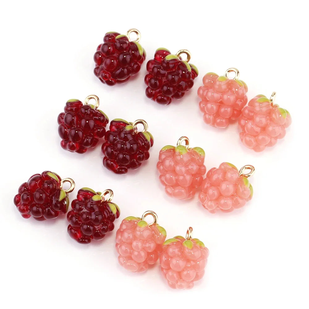 Charming 3D Raspberry Grapes Resin Fruit Charms for DIY Jewelry and Crafts