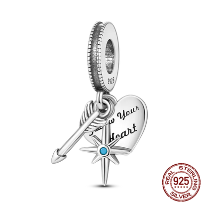Inlaid Zircon Heart Charm Beads 925 Sterling Silver Dangle for Bracelets SMC2667