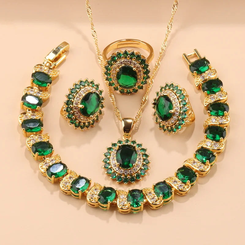 Exquisite 18K Gold Plated Women's Wedding Jewelry Set With Cubic Zirconia