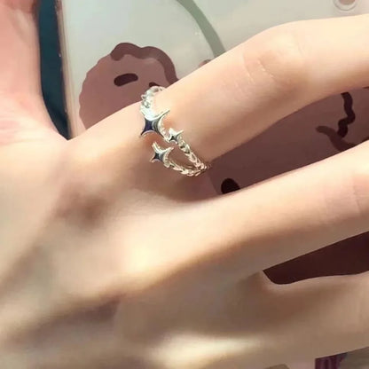 Hip Hop Blue Zircon Curved Matte Metal Ring for Women Retro Fashion Jewelry