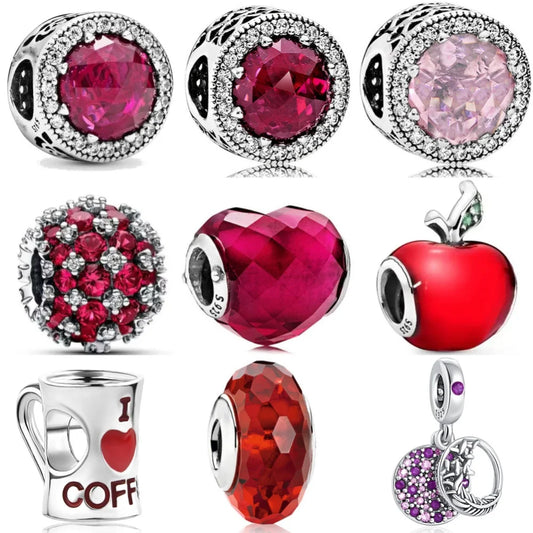 European 925 Sterling Silver Red Series DIY Charm Beads for Bracelet and Necklace Jewelry for Women