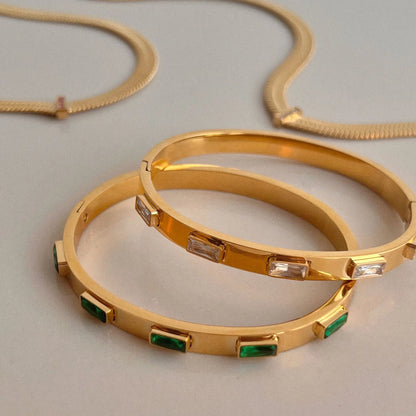 Elegant Green White Zircon Round Cuff Bangle Bracelets for Women