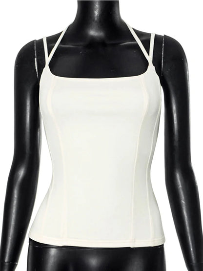 Womens Slim Fit Shoulder Tear Stitch Vest Top Double Rope