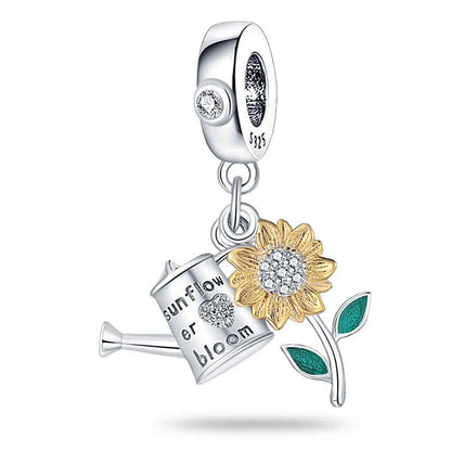 Sterling Silver Heart Sunflower Charm Pendant For Bracelet