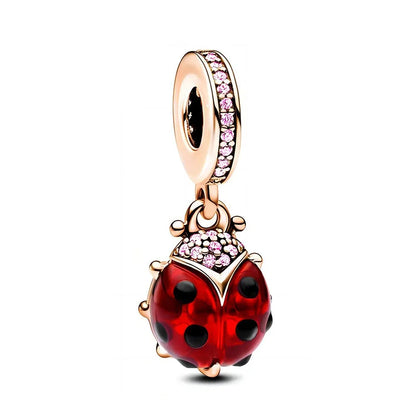 925 Sterling Silver Red Love Bunny Dog Skull Ladybug Flower Zircon Beads Charms for DIY Women Bracelet Necklace Gift