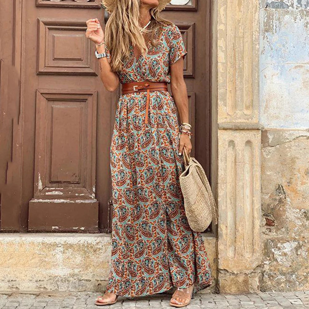 Long Dress for Women 2025 Summer Beach Bohemian Maxi Dress F