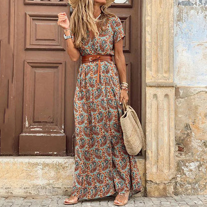 Long Dress for Women 2025 Summer Beach Bohemian Maxi Dress F