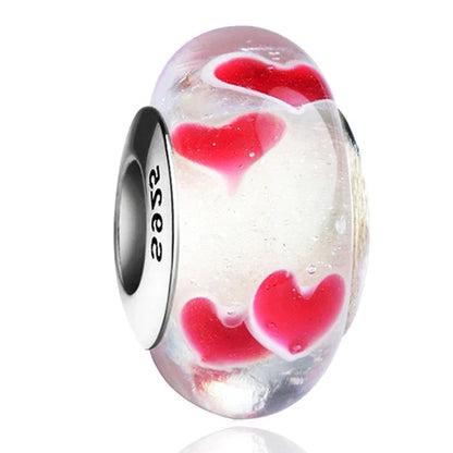 925 Sterling Silver Cosmic Rainbow Murano Glass Beads with Flower and Leaf Charms for DIY Women Jewelry