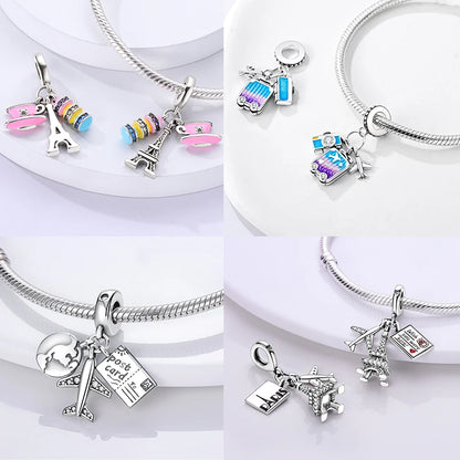 Travel Series 925 Silver Plane World Paris Charm Beads for Bracelet Jewelry Making