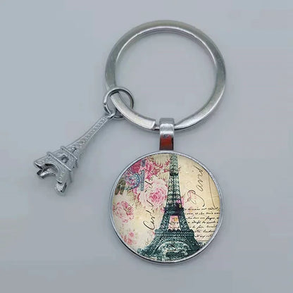 Paris Eiffel Tower Glass Pendant Keychain for Women with Artistic Design