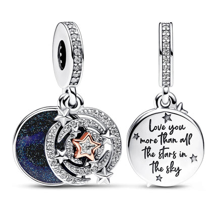 925 Sterling Silver Santa Elk Moon Star Bead Charm Cute