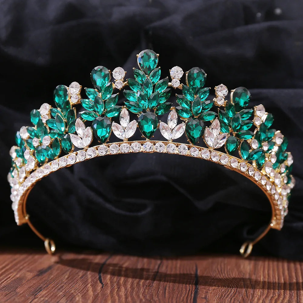 Baroque Luxe Green Crystal Bridal Tiara - Top-Rated Flower Headpiece for Weddings