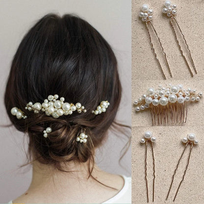 Elegant Pearl Flower Wedding Hairpin Comb Set for Brides