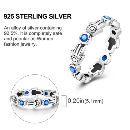Blue Zircon Ring for Women in 925 Sterling Silver with Sparkling Evil Eye Palm Star Moon Design Fine Wedding Jewelry Gift LKTR272