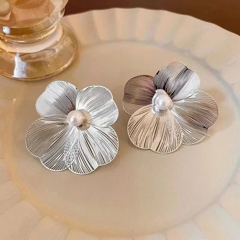 LATS Unique Metal Flower Stud Earrings for Women – Fashionable Wedding and Birthday Jewelry