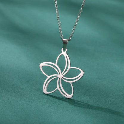 Skyrim Five Petal Flower Pendant Stainless Steel Necklace for Lovers - Elegant Minimalist Wedding Jewelry Gift