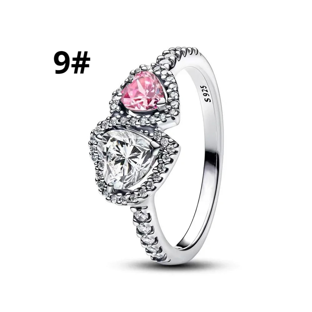 925 Sterling Silver Heart Jewelry Set With Colorful Zircon Sparkling Ring Earrings and Necklace for Women Gift