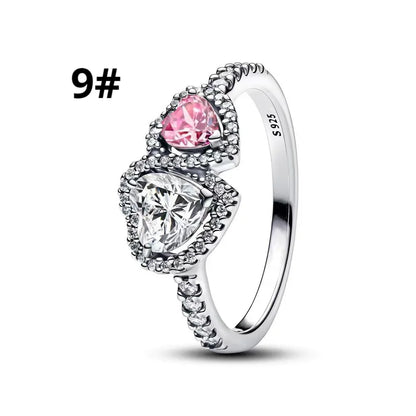925 Sterling Silver Heart Jewelry Set With Colorful Zircon Sparkling Ring Earrings and Necklace for Women Gift