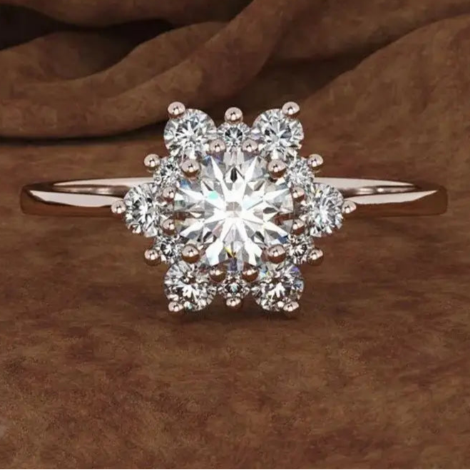 S925 Sterling Silver Snowflake Flower Ring with Cubic Zirconia