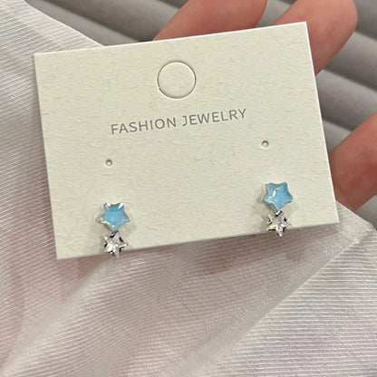 Y2K Korean Blue Crystal Butterfly Star Earrings for Women