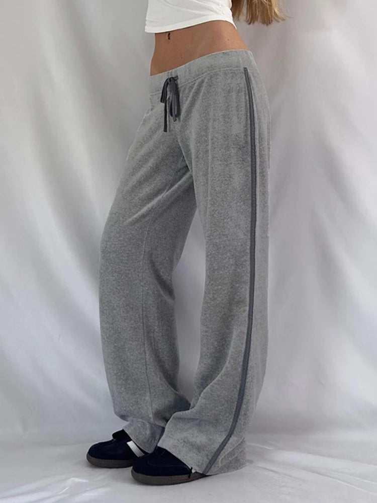 Striped Contrast Drawstring Pants Women Casual Street Style
