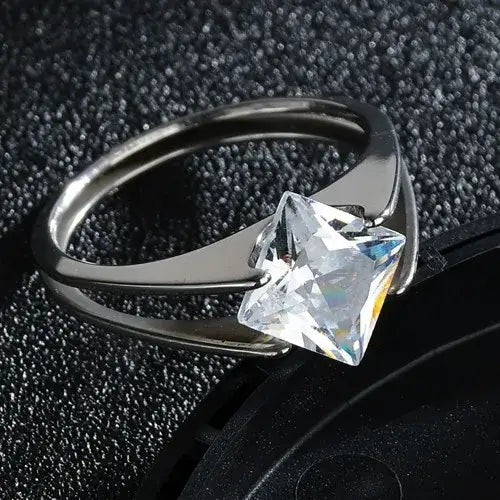 MeMolissa Luxury Clear Stone Crystal Wedding Rings Gold Plated Stainless Steel Jewelry 39R1-SS