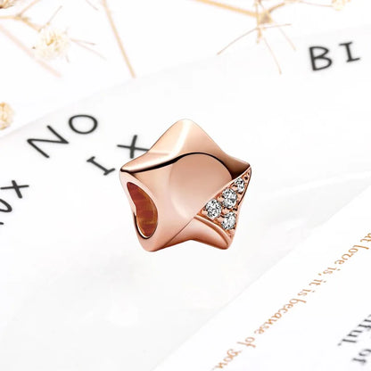 Rose Gold Winged Angel Heart Charm Bead Pink Daisy Spacer