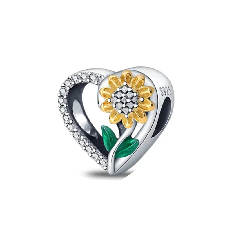 Sunflower Evil Eye Charm 925 Silver Plated Bead for DIY Bracelets Women's Jewelry B3076