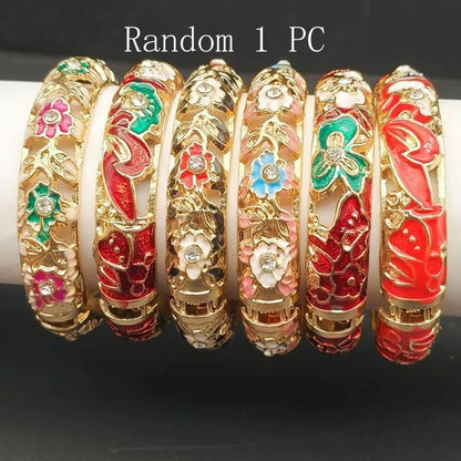 Vintage Chinese Cloisonne Peony Enamel Bangle Set for Women
