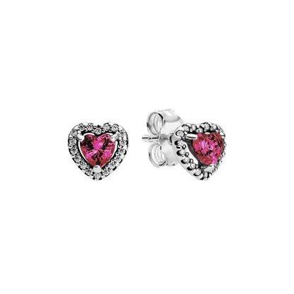 New 925 Sterling Silver Heart Shaped Earrings Rings Necklaces Pink Red Rainbow Luxury Set Sparkling Charm Jewelry Gifts Lemon yellow