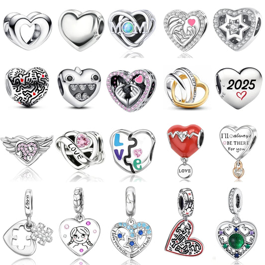 Original 925 Sterling Silver Heart Star Hot Air Balloon Puzzle Charms with Zircon for DIY Necklace and Bracelet Jewelry Gift