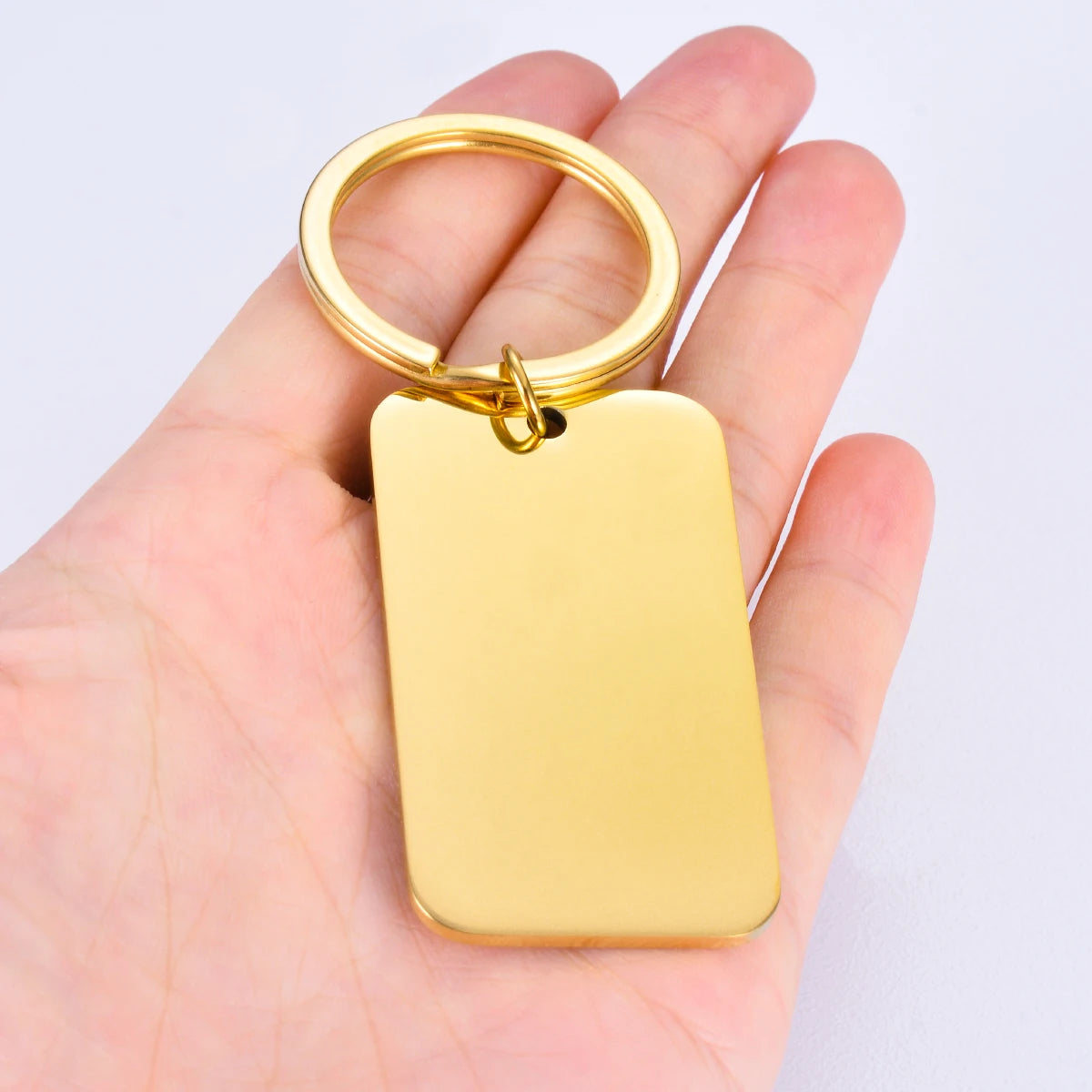 Stainless Steel Rectangle Blank ID Dog Tag Keychain Set for Custom Logo Jewelry Making