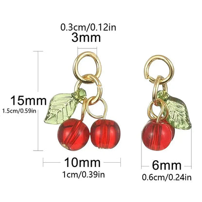 Acrylic Red Cherry Charms 3D Fruit Pendants for DIY Jewelry Making 18mm 10-Pack