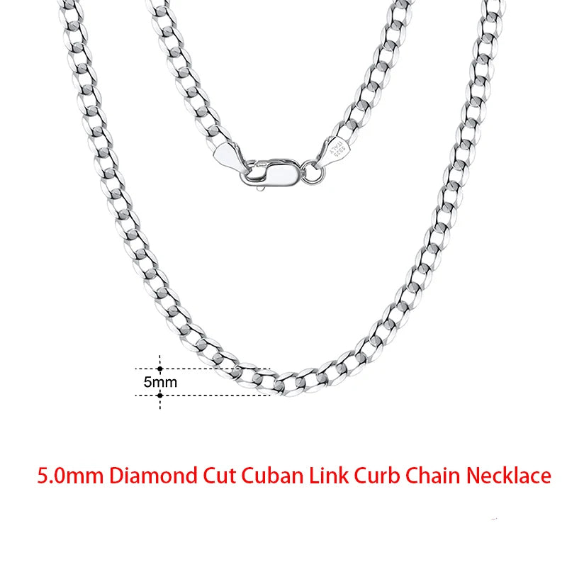 Rinntin 925 Sterling Silver Flat Mariner Chain Necklace Stylish Versatile Unisex Jewelry 5.0mm-Cuban Chain