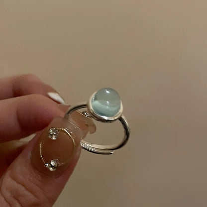 Hip Hop Blue Zircon Curved Matte Metal Ring for Women Retro Fashion Jewelry