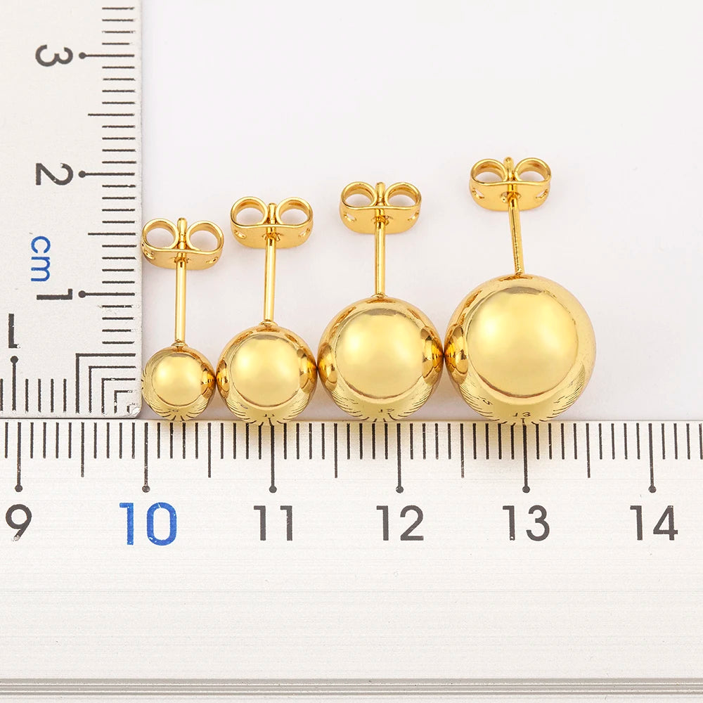 Nidin Simple Fashion Gold Ball Shape Stud Earrings Available in 6MM 8MM 10MM 12MM Perfect for Women and Girls