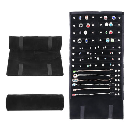 Elegant Velvet Travel Jewelry Organizer Roll For Necklaces Bracelets Rings