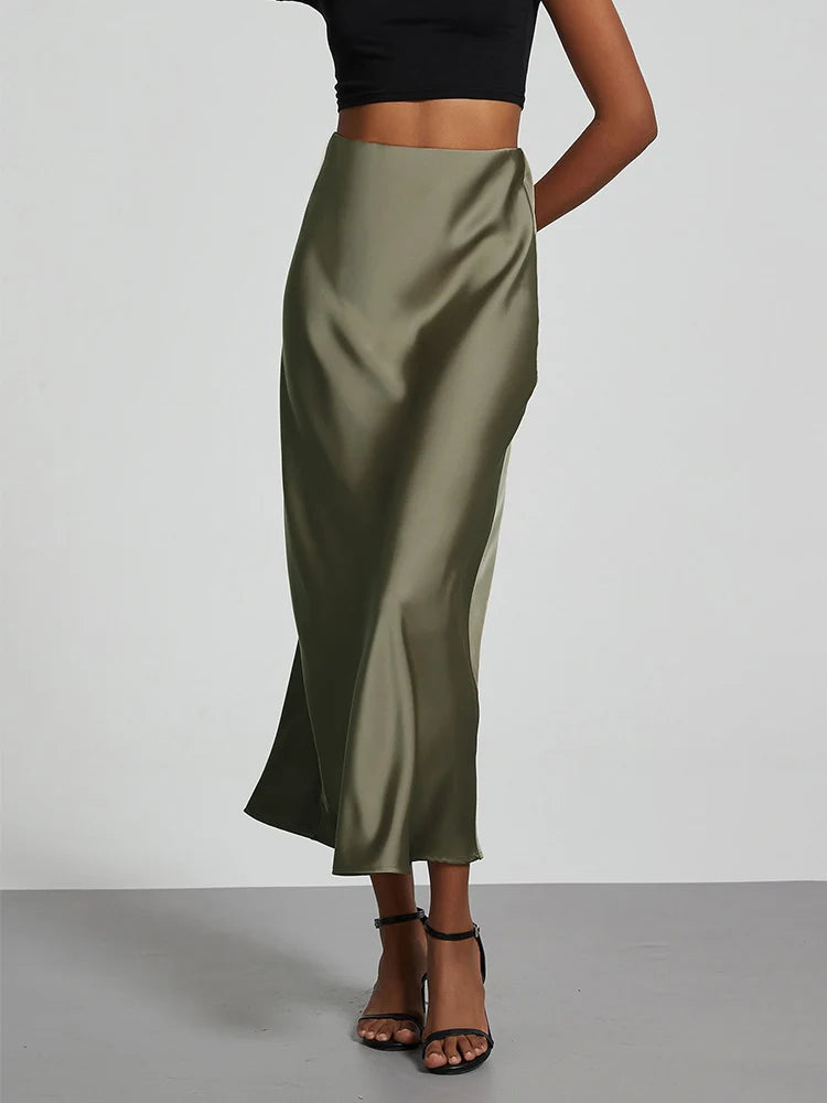 Satin Party Long Skirt High Waist Mermaid Fishtail Women