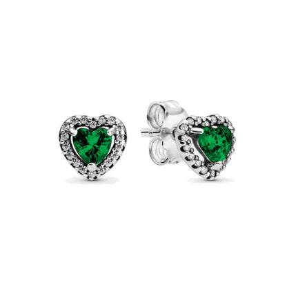 New 925 Silver Heart-Shaped Earrings with Purple Pink and Green Zircon for Exquisite Jewelry Gifts for Women