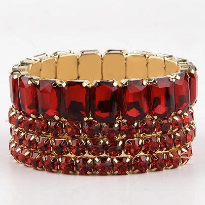 RH Fashion Bohemia Colorful Glass Crystal Beaded Stack Bracelets Set for Women