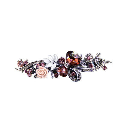 Elegant Red Crystal Flower Bow Hairpin With Vintage Blue Rhinestones